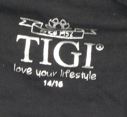 TIGI Women's Black & Blue Graphic Pullover Sweatshirt, Size 14