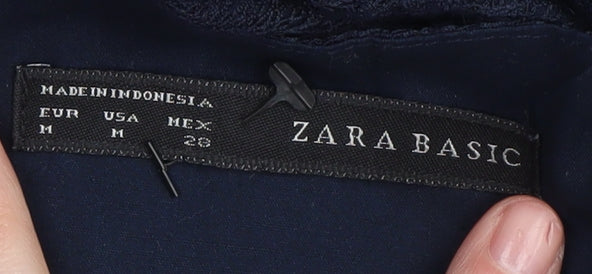 Zara Basic Women's Blue Sleeveless V-Neck Dress M
