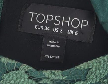 Topshop Women's Green Lace Shift Dress Size 6