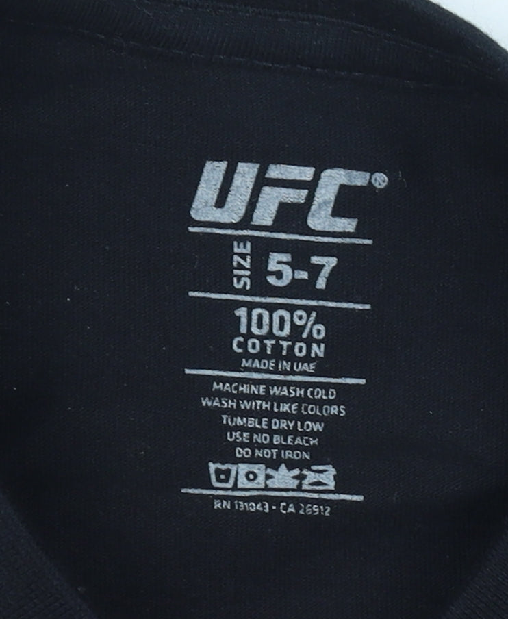 Close-up detail of UFC boys’ black graphic t-shirt 5-6 years