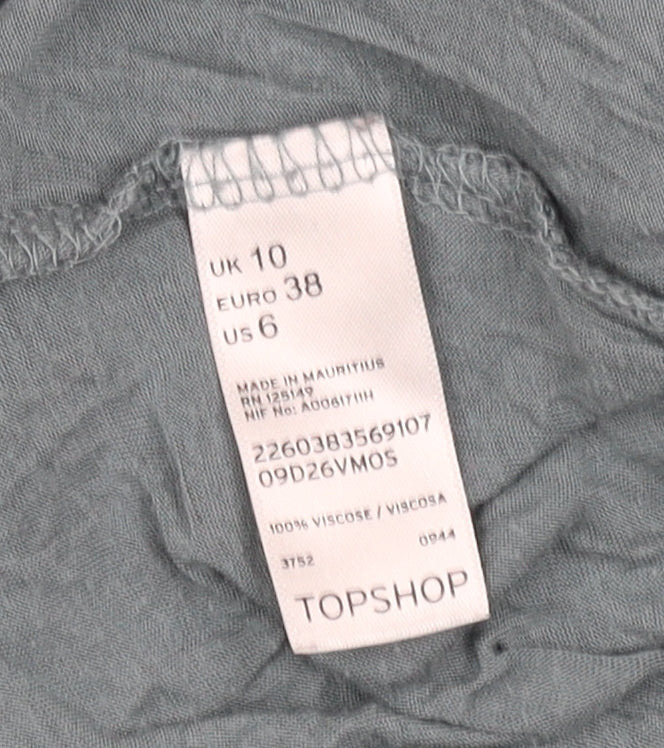 Topshop Women's Green Long Sleeve Boat Neck T-Shirt