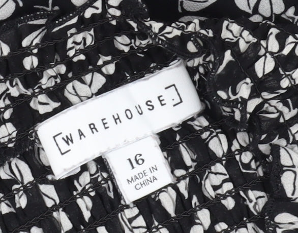 Warehouse Women's Black Floral Tunic Blouse Size 16