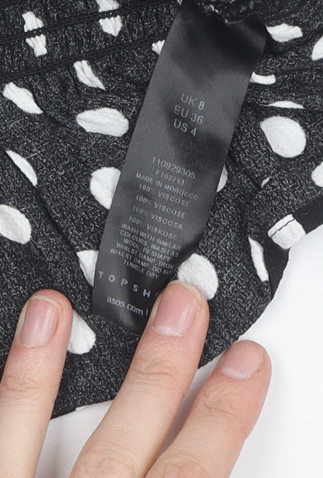 Topshop Women's Black Polka Dot Cropped Blouse, Size 8