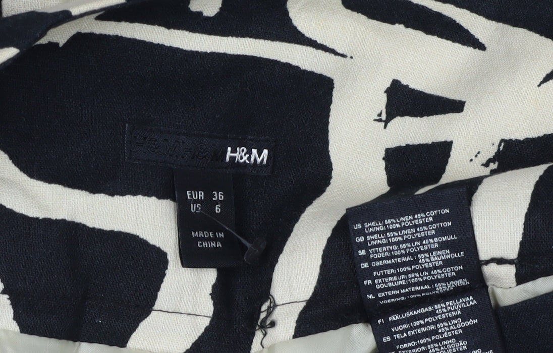 H&M Women's Black Geometric Print Pleated Skirt, Size 8