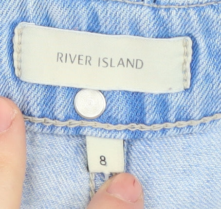 River Island Women's Blue Denim Button A-Line Skirt Size 8