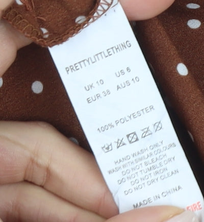 PRETTYLITTLETHING Women Brown Polka Dot Dress UK 10