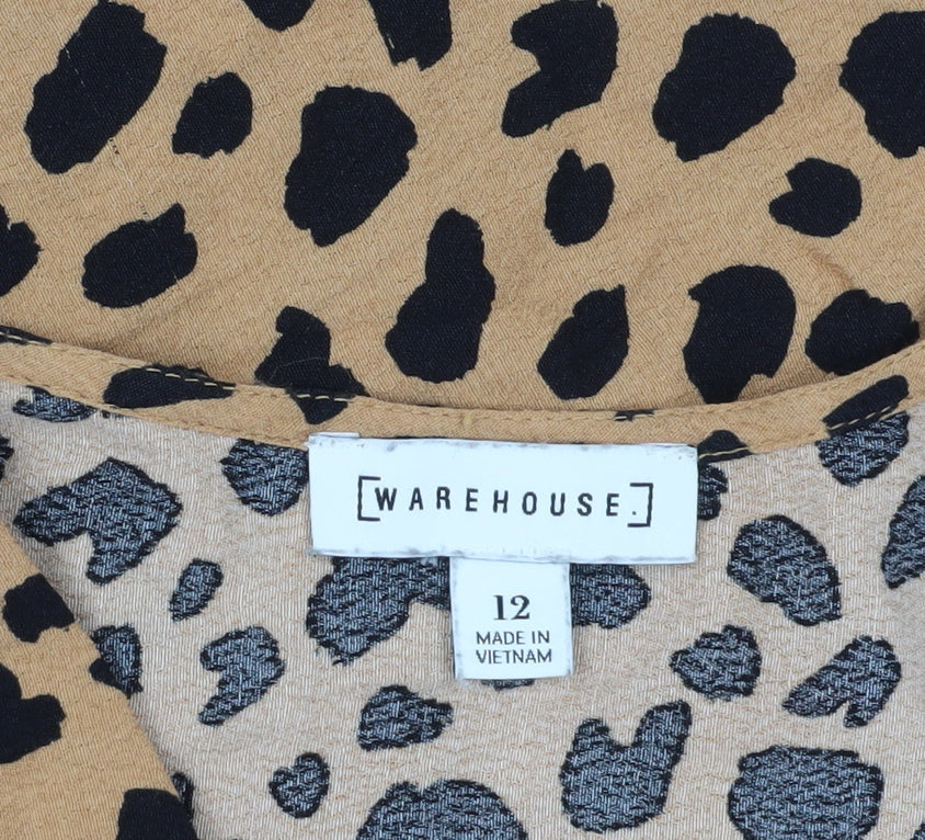 Warehouse Women's Brown Animal Print Wrap Blouse Size 12