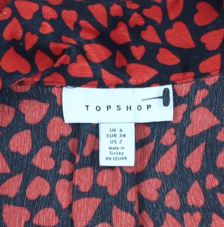 Topshop Women's Red Button-Up Blouse, Size 6, Bold Animal Print