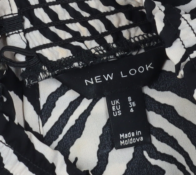 New Look Women's Black Animal Print Blouse Size 8