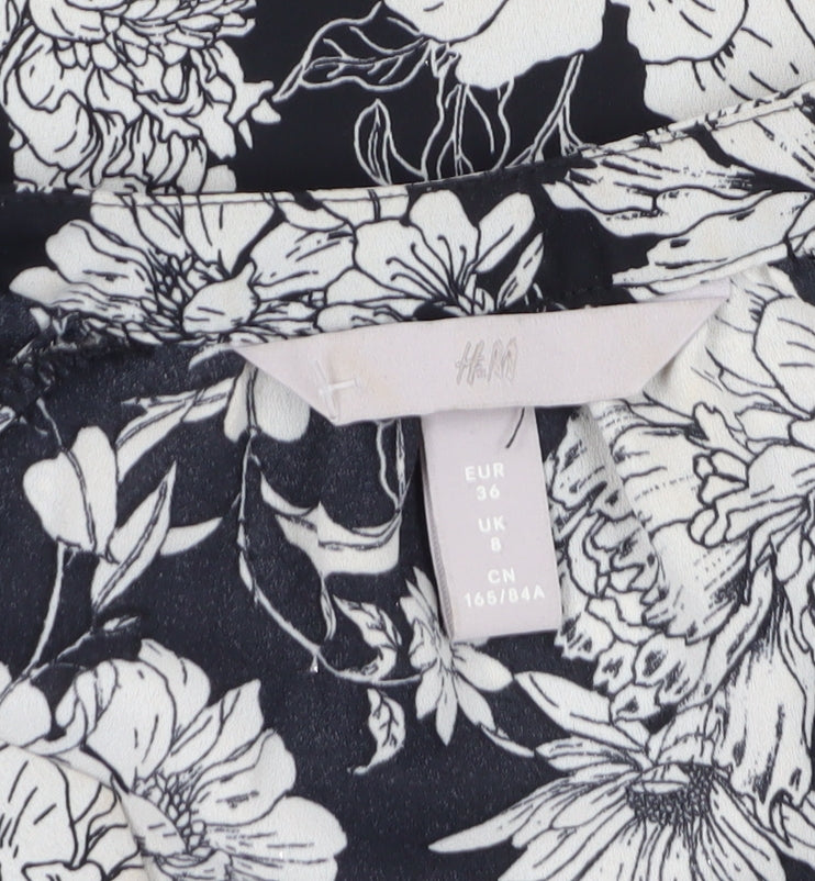 H&M Women's Black Floral Tunic Blouse UK 8
