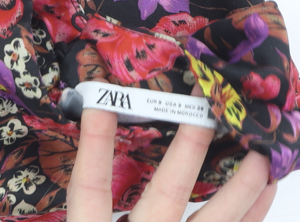 Zara Women's Multicoloured Floral Blouse, Size 8, Long Sleeve