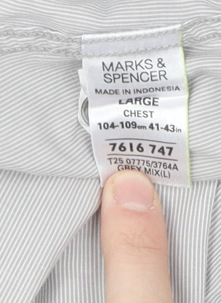 Marks & Spencer Men's Grey Striped Slim Fit Shirt