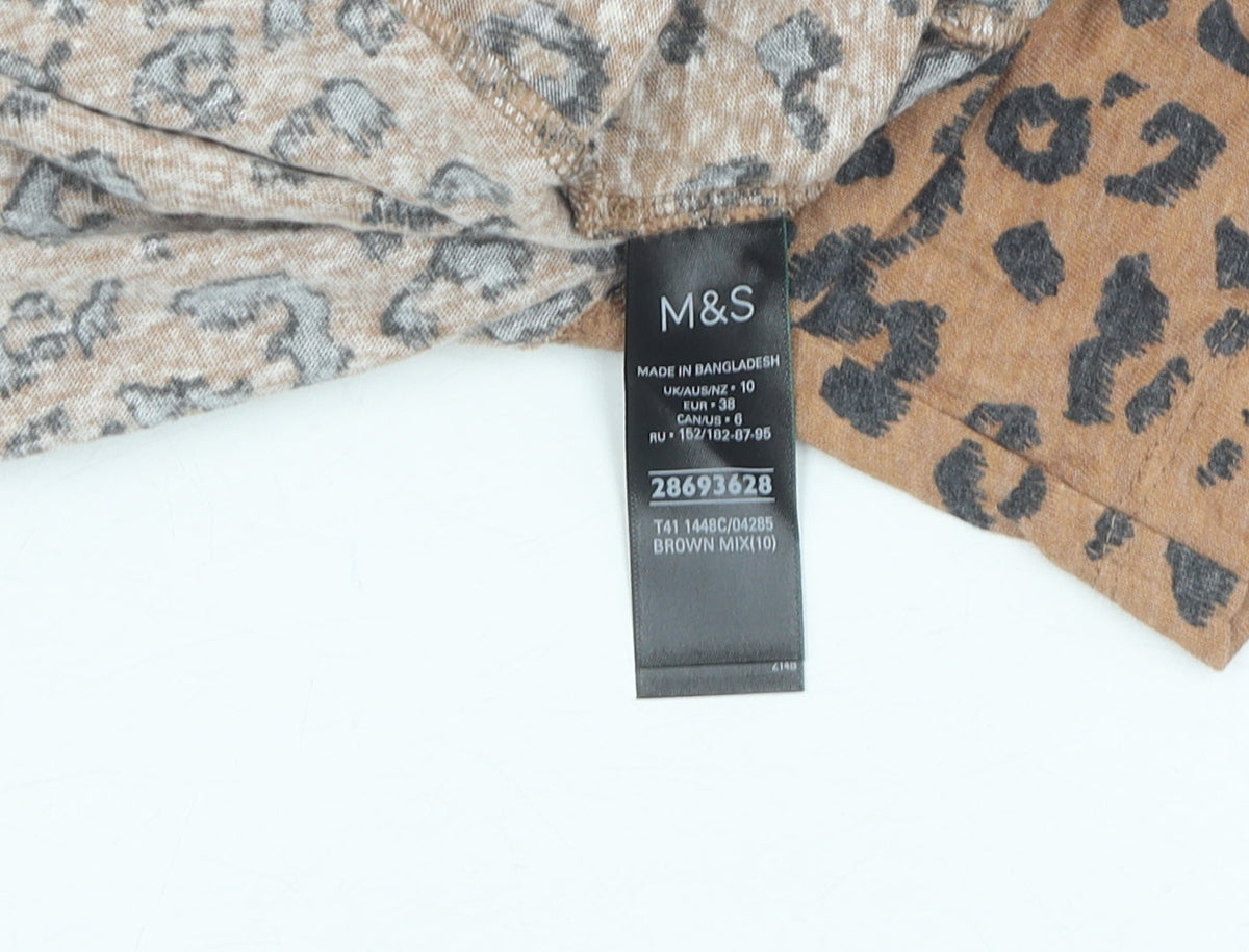 Marks & Spencer Brown Animal Print Scoop Neck T-Shirt, Size 10