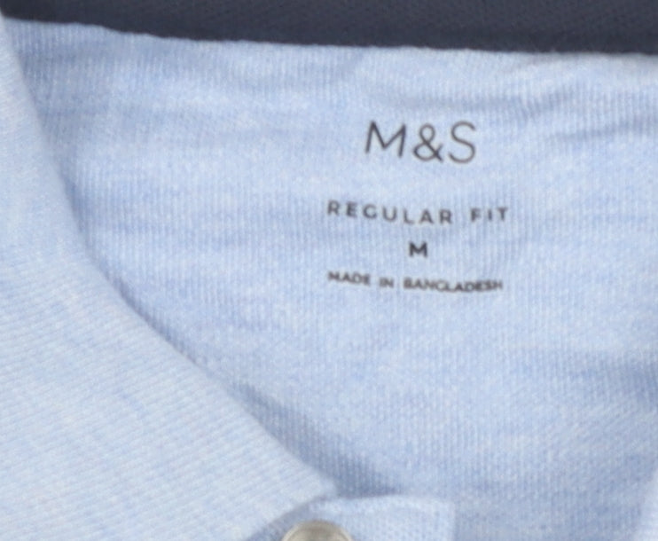Marks & Spencer Men's Blue Polo Shirt - Medium