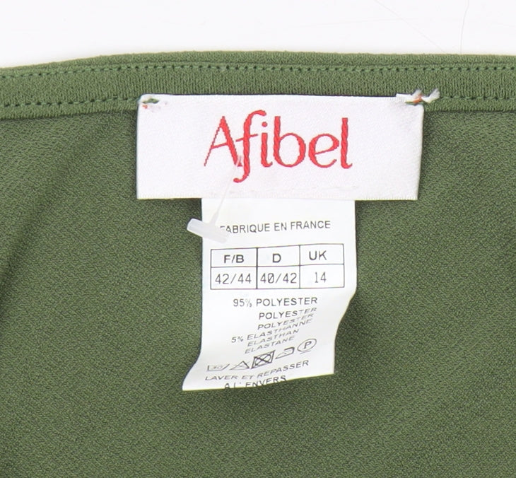 Afibel Women's Green Blouse V-Neck Cap Sleeve