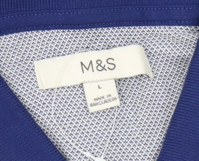 Marks & Spencer Men's Blue L Geometric Polo Shirt
