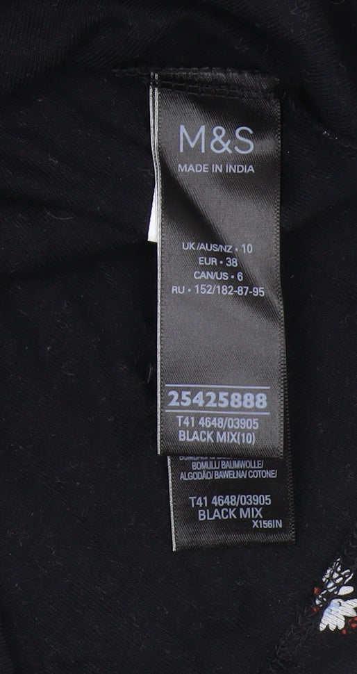 Marks & Spencer Black Embroidered Women's T-Shirt Size 10