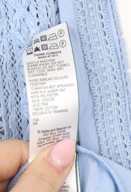 Marks & Spencer Women's Blue Blouse 12 with Crochet Accent