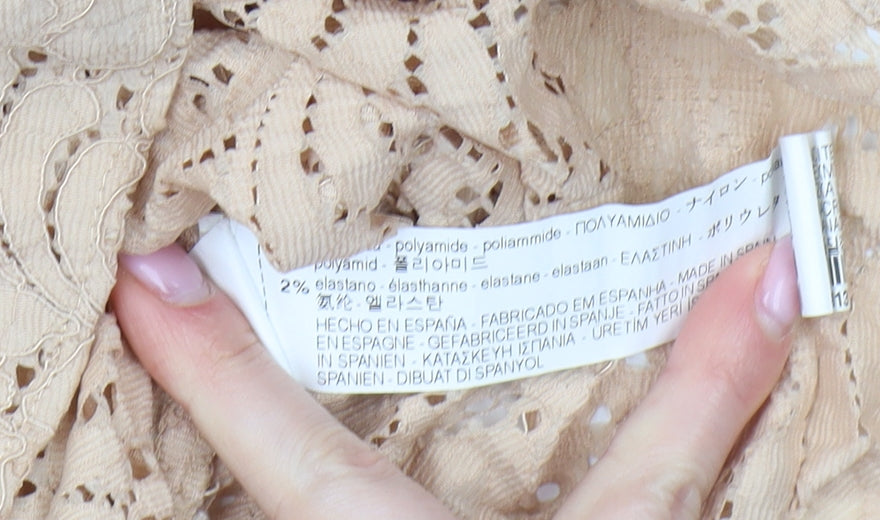 Zara Women's Beige Lace Blouse S, Ruffle Detail