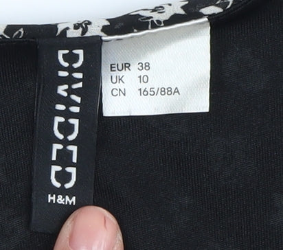 H&M Women's Black Floral Midi A-Line Dress Size 10