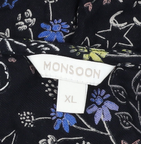 Monsoon Women's Black Floral XL Long Sleeve Dress
