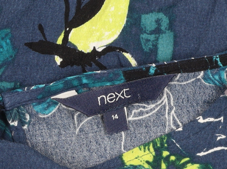 Next Women's Blue Floral Blouse UK 14 Boat Neck Long Sleeve