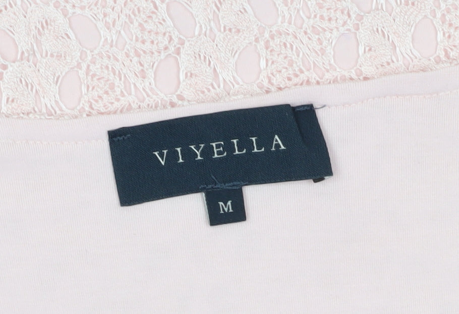 Viyella Women's Pink Lace Blouse M 3/4 Sleeve Spring