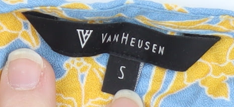 Van Heusen Womens Blue Floral Wrap Blouse Size S