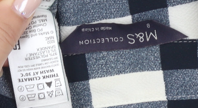 Marks & Spencer Women's Blue Check Button-Up Shirt Size 8
