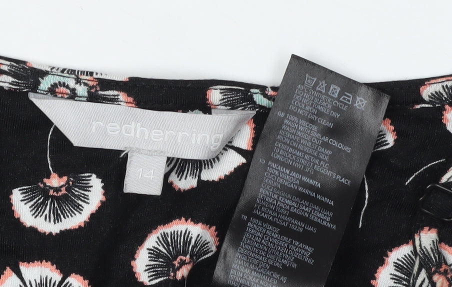 Red Herring Women's Black Floral Tank Top, Size 14