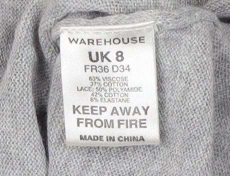 Warehouse Women's Grey Lace Pullover Jumper, Size 8