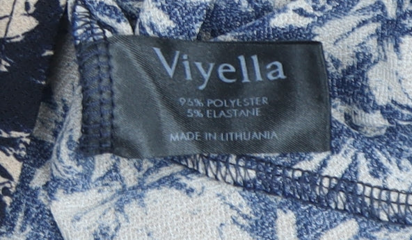 Viyella Women's Blue Beige Floral Cowl Neck Blouse L