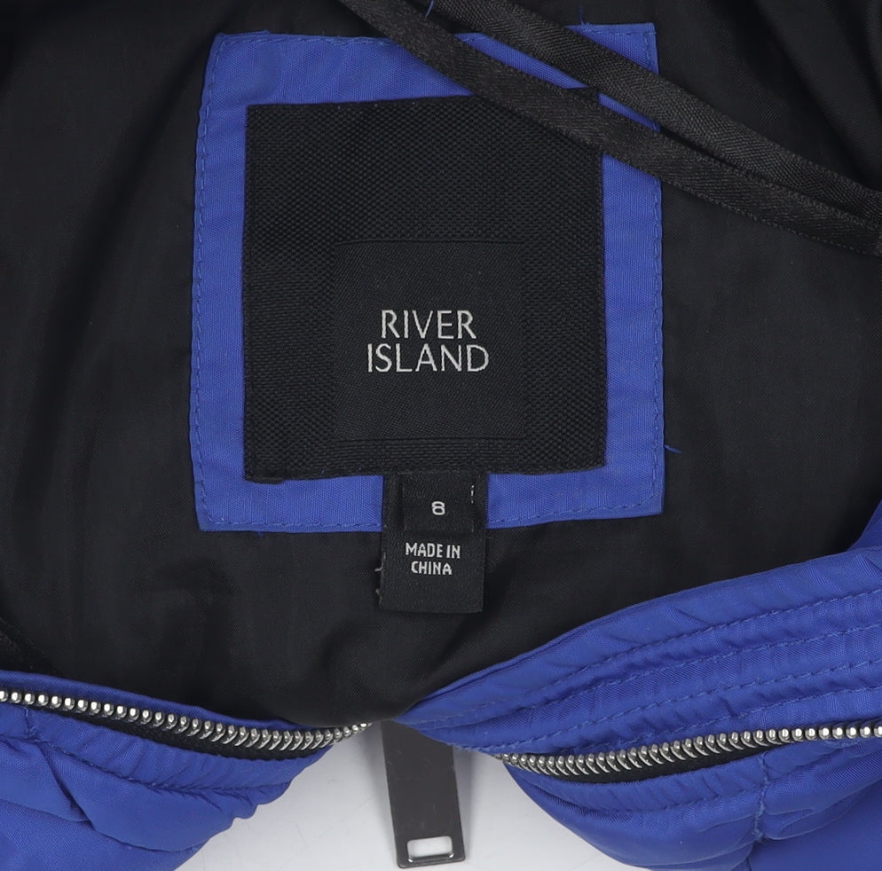 River Island Women's Blue Puffer Jacket Size 8