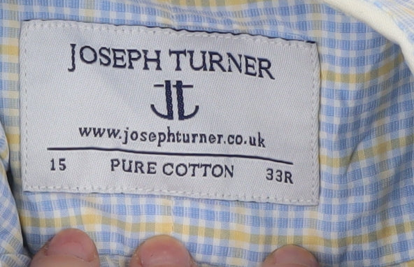 Joseph Turner Men's Blue Cotton Check Dress Shirt Size 15