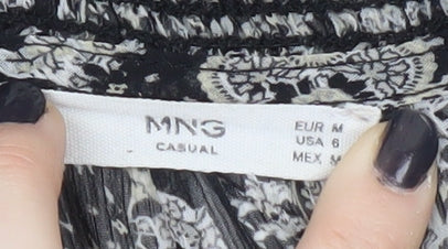 MNG Women's Black Paisley Tunic Blouse Size 12