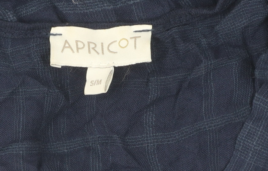 Apricot Women's Blue Check Blouse Size S 3/4 Sleeve V-Neck