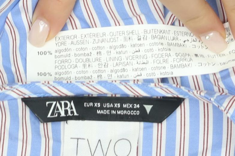 Zara Women's Blue Striped Wrap Blouse Size 6