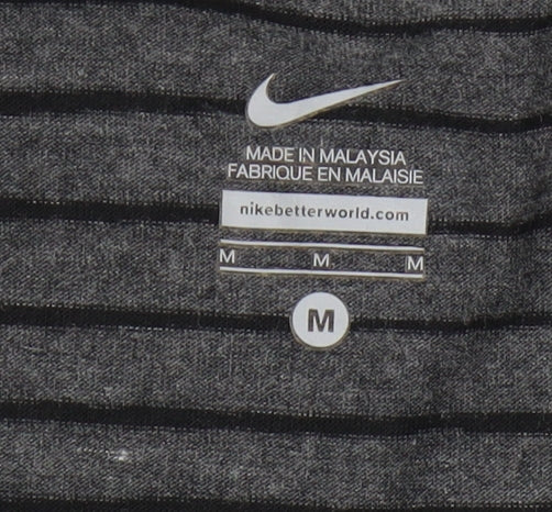 Nike Women's Grey Striped T-Shirt Medium