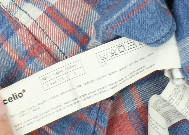 Celio Unisex Multicoloured Slim Plaid Button-Up Shirt S