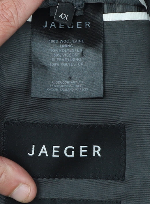 Close-up detail of Jaeger Men's Black Wool Blazer 42L Regular Fit