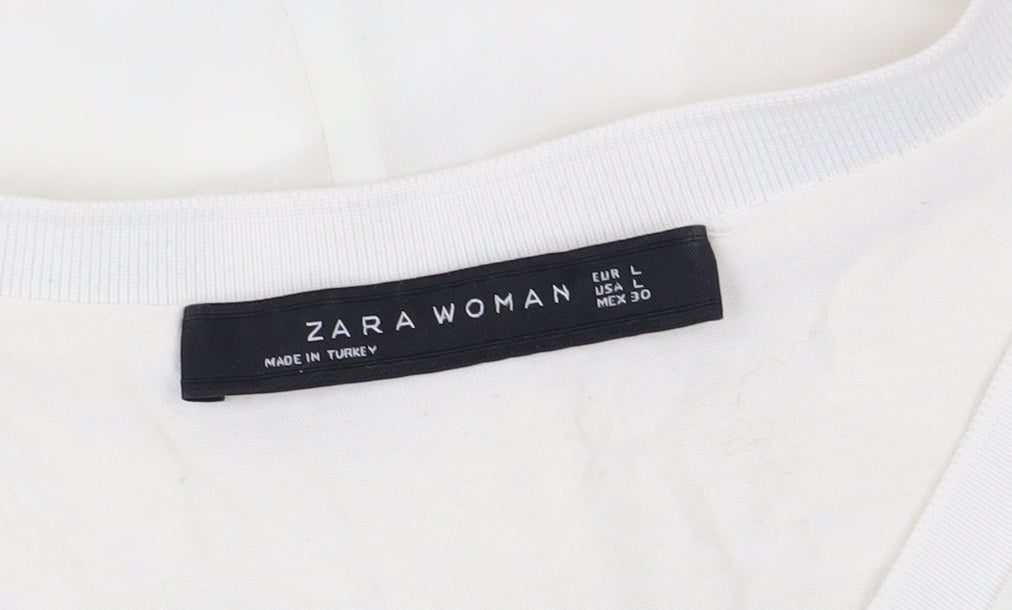 Zara Women Ivory V-Neck Tank, Size 12, Casual Summer Top