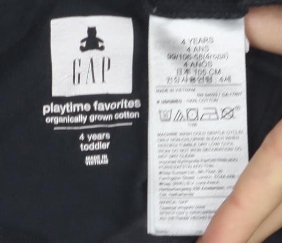 Gap Boys Black Cotton Graphic T-Shirt 4 Years