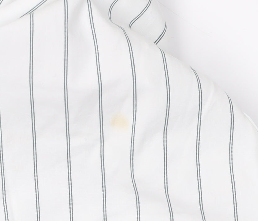DKNY Men's White Striped Button-Up Shirt L