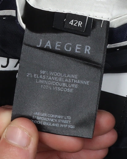 Close-up detail of Jaeger Men's Blue Striped Suit Jacket, size 42R