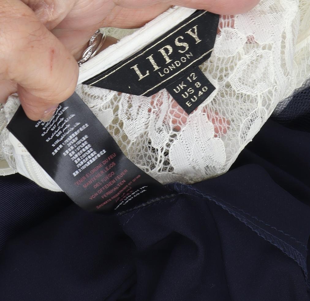 Lipsy Women's A-Line Dress Ivory Blue Size 12 Party
