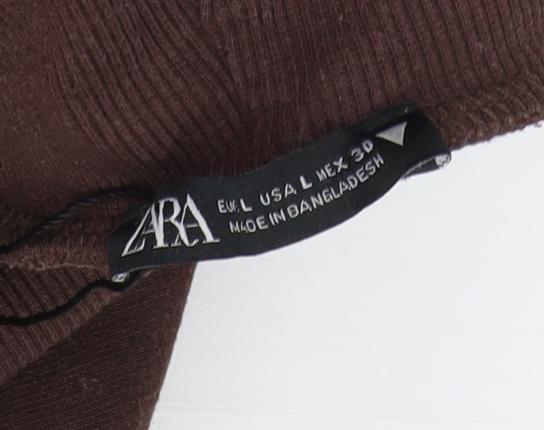 Zara Women's Brown High Neck Long Sleeve Blouse