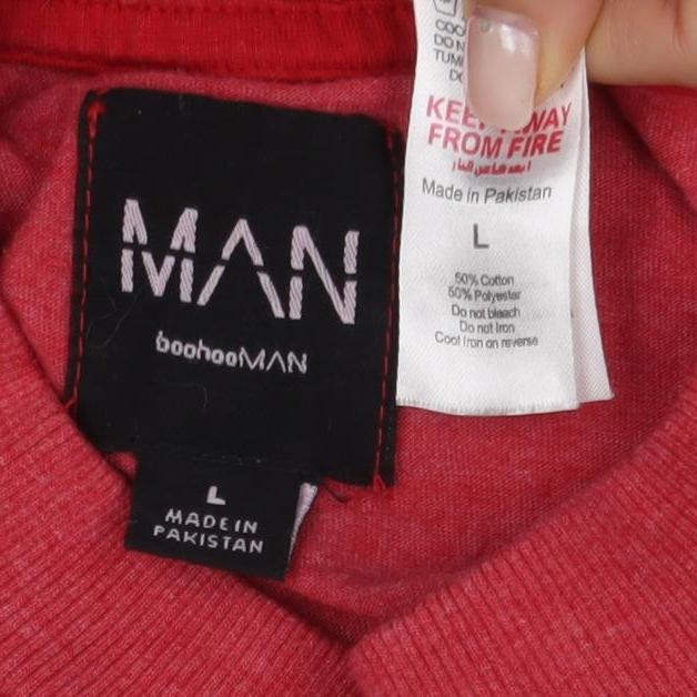 boohooMAN Men's Red Graphic T-Shirt L Regular Fit