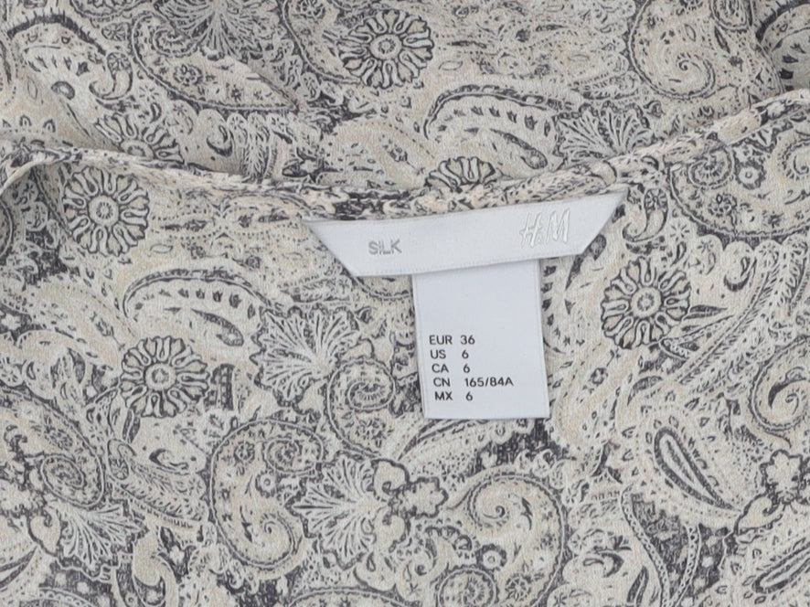H&M Unisex Grey Silk Paisley Dress Shirt Size 36