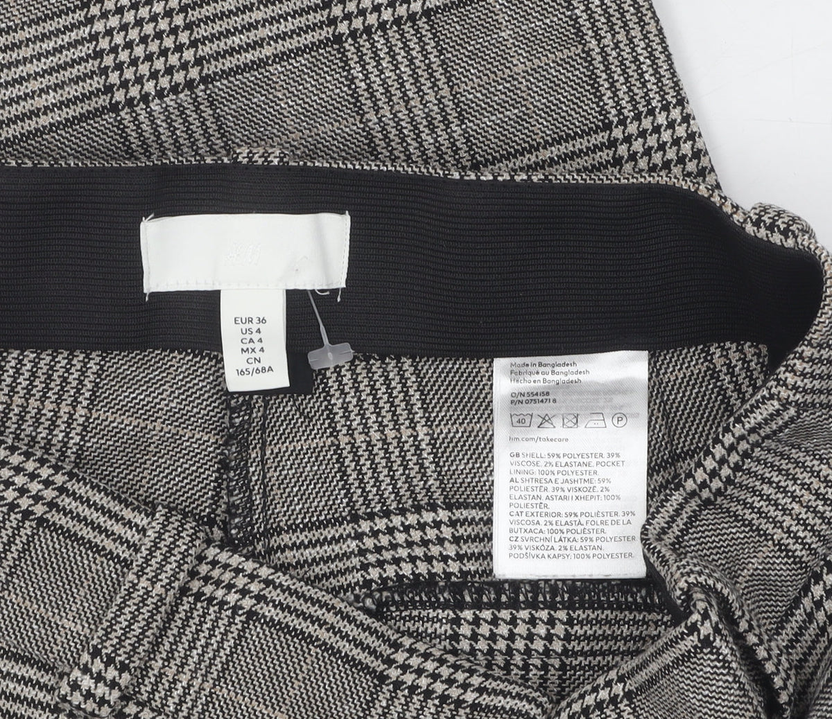 H&M Women's Grey Cropped Trousers Size 8 Plaid