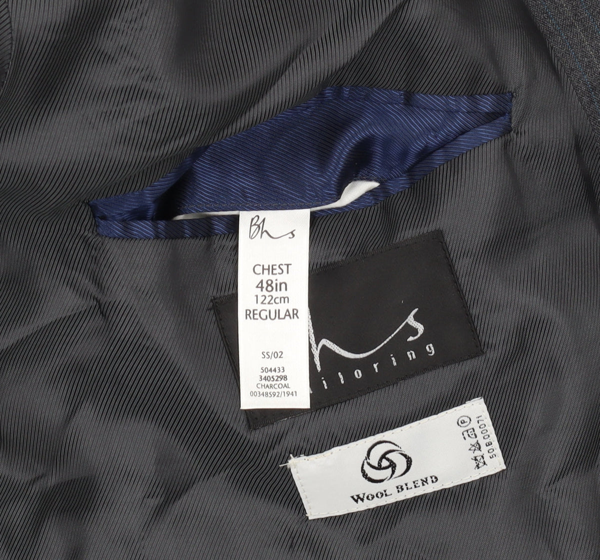BHS Men's Grey Wool Blend Suit Jacket 48 Inch